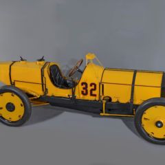 Howard Marmon himself coaxed Marmon company engineer Ray Harroun out of retirement to take on the very first Indianapolis 500 in 1911. Designed to be long and narrow, the yellow and black Marmon “Wasp” was a single-seat car, which spurred competitors to file to have Harroun disqualified, stating that he wouldn’t be able to see drivers approaching from behind. He adapted quickly, affixing what is believed to be the first rearview mirror on an automobile, a feature inspired by something he had seen on a horse-drawn carriage in Chicago. Harroun argued his case and was allowed to race. Years later, he would admit that at speed, the rearview mirror vibrated so badly that it was completely useless. Ever the engineer, Harroun had done tire testing and determined that he could reduce time lost to pit stops by driving a few miles per hour slower. The strategy worked. Harroun took the checkered flag – then immediately retired again.